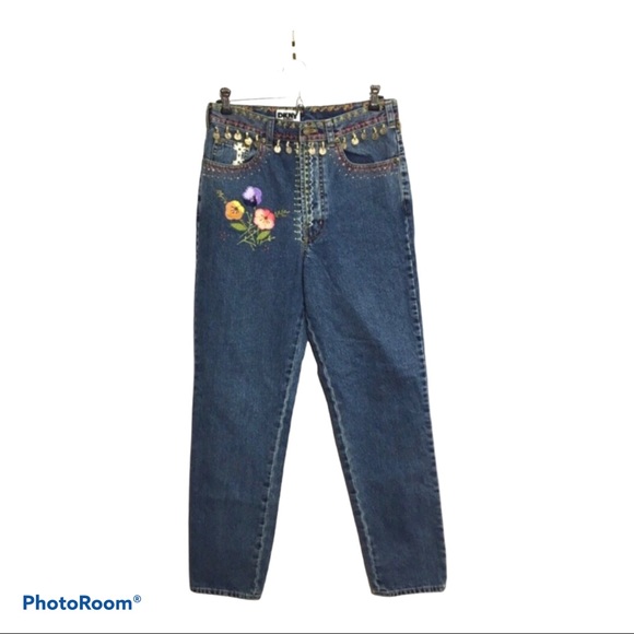 Vintage DKNY JEANS high waisted embroidery hippie - Picture 2 of 16